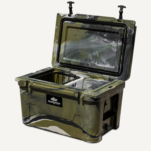 Mangrove Outdoors 45L & 50L Esky Lid with Cutting Board Divider, Dry Goods Basket, Cup-Holder, Cooler, Icebox, Chilly-Bin, Camping, Fishing, Boating, Camo-Cooler
