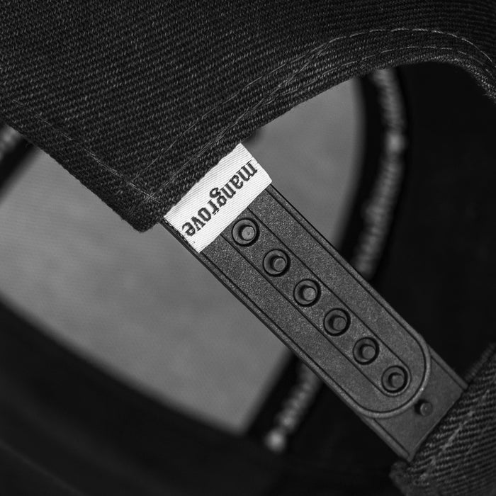 Mangrove Outdoors Black Snapback Cap Fishing Hat Tag