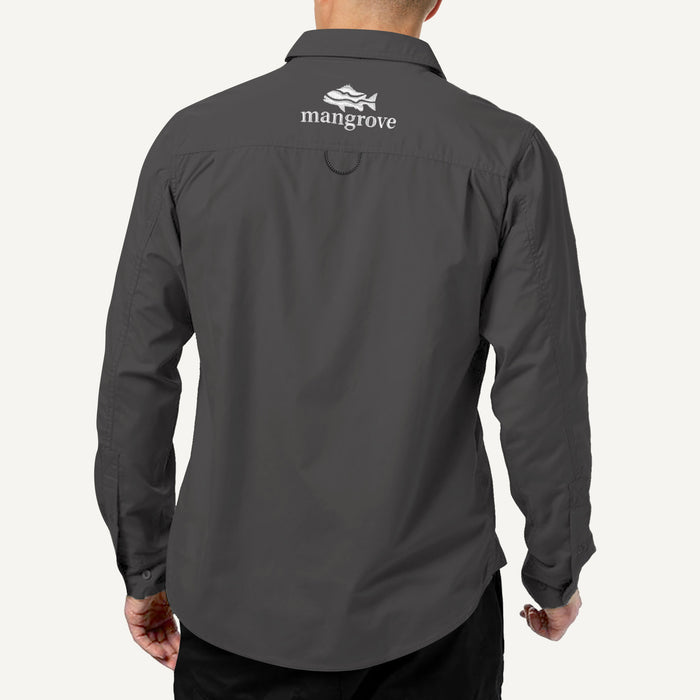 Mangrove Outdoors VentDry Fishing and Camping Shirt, UV Safe SPF30+, fishing-shirt, lightweight, Charcoal-Colour back view