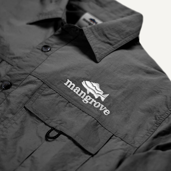 Mangrove Outdoors VentDry Fishing and Camping Shirt, UV Safe SPF30+, fishing-shirt, lightweight, Charcoal-Colour, embroidery detail