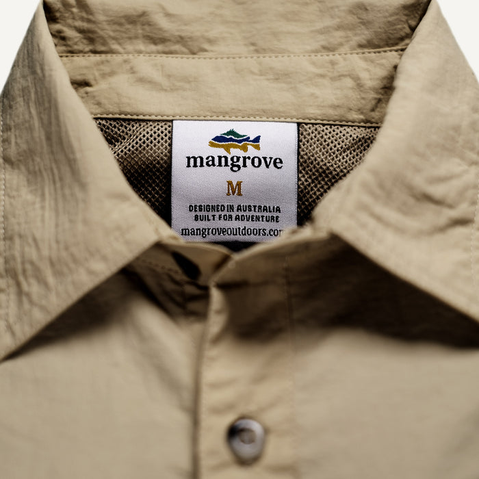 Mangrove Outdoors VentDry Fishing and Camping Shirt, UV Safe SPF30+, fishing-shirt, lightweight, Sand-Colour, Tag