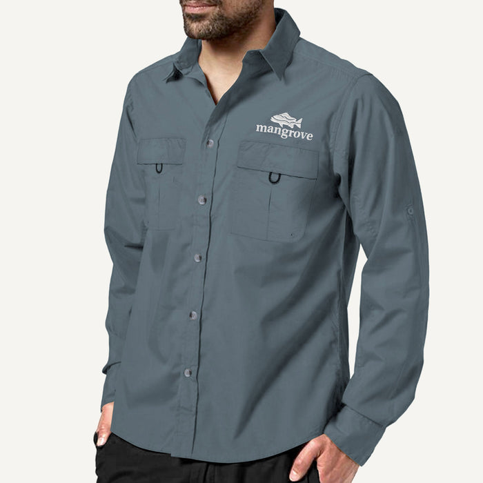 Mangrove Outdoors VentDry Fishing and Camping Shirt, UV Safe SPF30+, fishing-shirt, lightweight, Stone-Blue-Colour, Front View