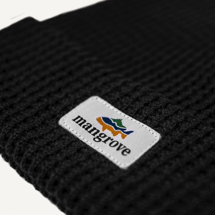 Mangrove Outdoors Black Waffle Beanie Logo Patch
