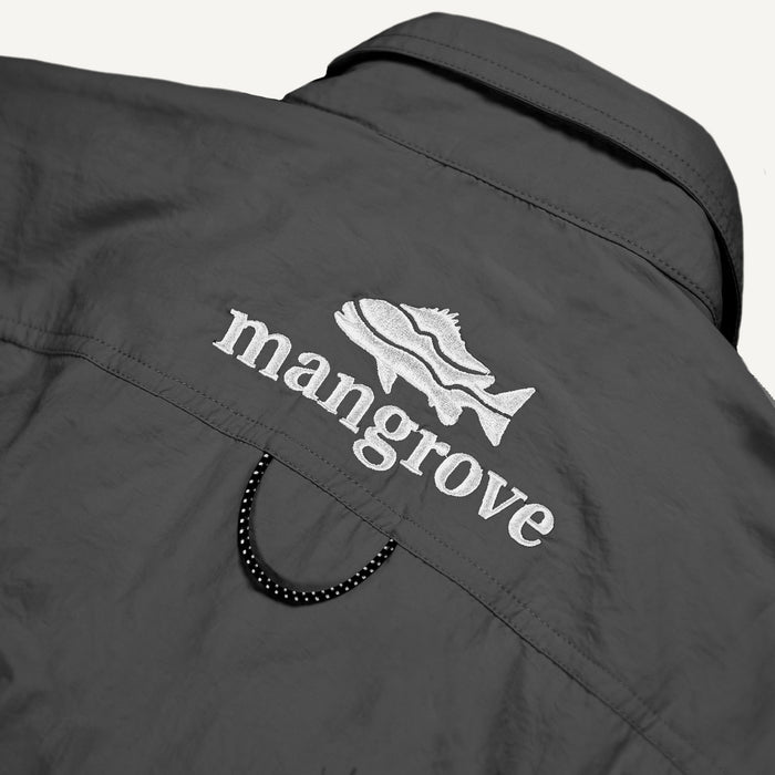 Mangrove Outdoors VentDry Fishing and Camping Shirt, UV Safe SPF30+, fishing-shirt, lightweight, Charcoal-Colour, Embroidery Detail Close-Up