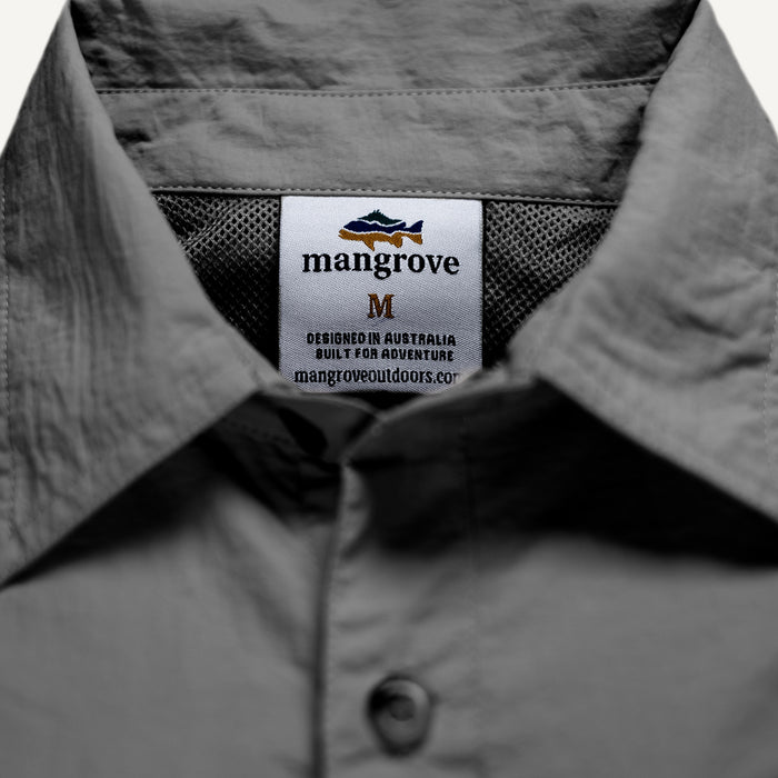 Mangrove Outdoors VentDry Fishing and Camping Shirt, UV Safe SPF30+, fishing-shirt, lightweight, Charcoal-Colour, Tag