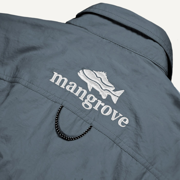 Mangrove Outdoors VentDry Fishing and Camping Shirt, UV Safe SPF30+, fishing-shirt, lightweight, Stone-Blue-Colour, Back Embroidery
