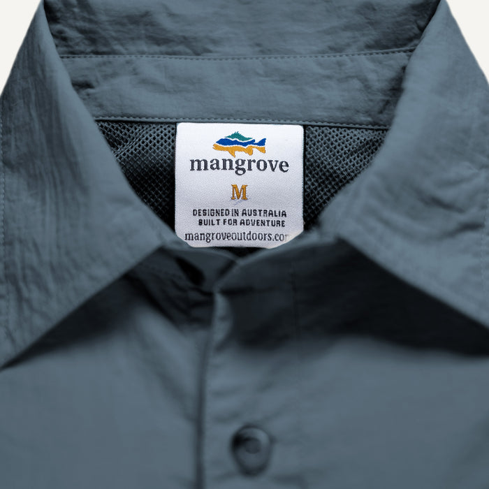 Mangrove Outdoors VentDry Fishing and Camping Shirt, UV Safe SPF30+, fishing-shirt, lightweight, Stone-Blue-Colour, Tag